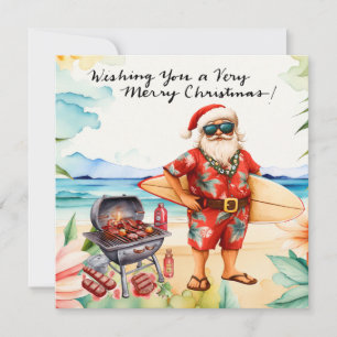 KERSTMAN OP HET STRAND VAN HAWAIÏ TIJDENS KERST FEESTDAGENKAART