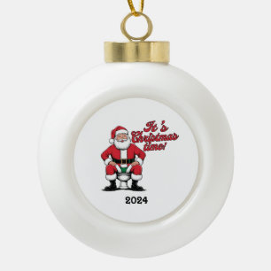 Kerstman op het toilet, het is kerst keramische bal ornament