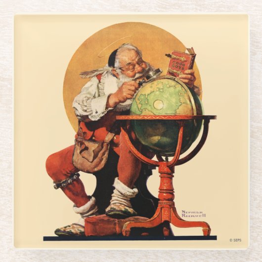 Kerstman op het Wereldbol Glazen Onderzetter (Voorkant)