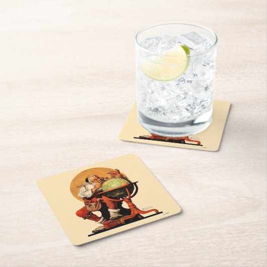 Kerstman op het Wereldbol Kartonnen Onderzetters (Insitu)