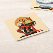 Kerstman op het Wereldbol Kartonnen Onderzetters (Schuin)