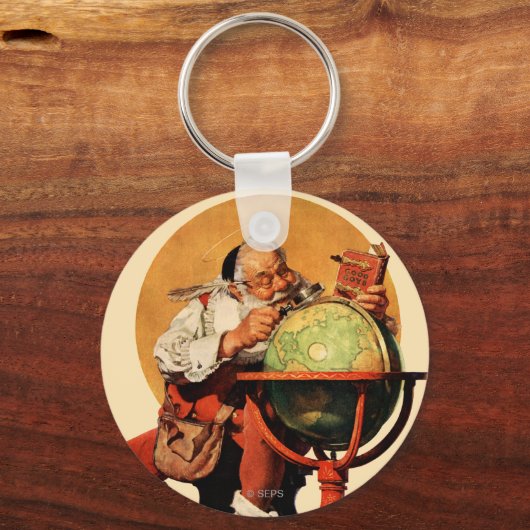 Kerstman op het Wereldbol Sleutelhanger (Voorkant)