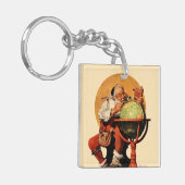 Kerstman op het Wereldbol Sleutelhanger (Voorkant Links)