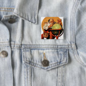 Kerstman op het Wereldbol Vierkante Button 5,1 Cm (In situ)