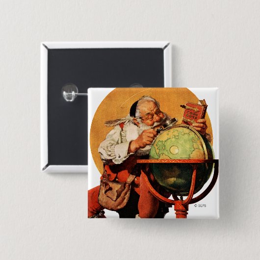 Kerstman op het Wereldbol Vierkante Button 5,1 Cm (Voorkant /achterkant)