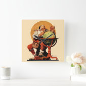 Kerstman op het Wereldbol Vierkante Klok (Huis)