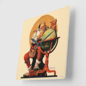 Kerstman op het Wereldbol Vierkante Klok (Hoek)