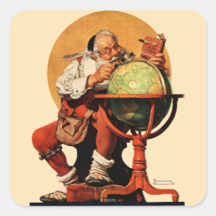 Kerstman op het Wereldbol Vierkante Sticker