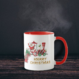 Kerstman op kerst Snoep rode trein met letters Mok
