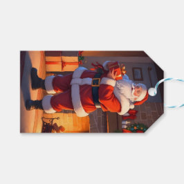 Kerstman op kerstavond bezoek cadeaulabel