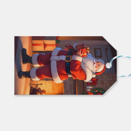 Kerstman op kerstavond bezoek cadeaulabel (Voorkant (Horizontaal))