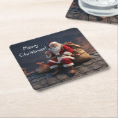 Kerstman op kerstavond kartonnen onderzetters (Schuin)