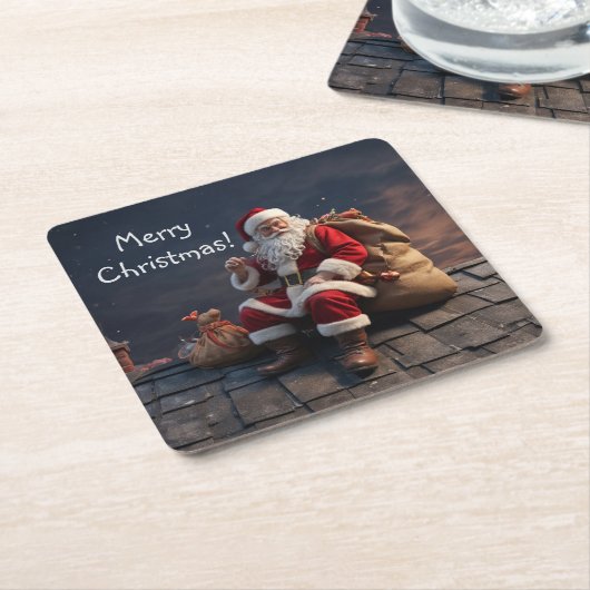 Kerstman op kerstavond kartonnen onderzetters (Schuin)