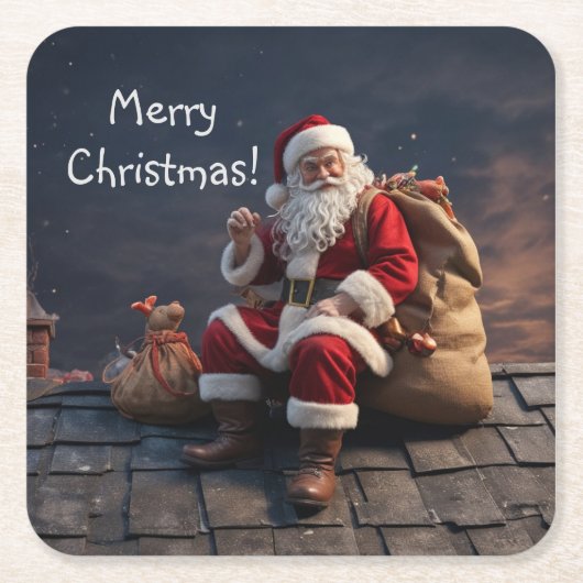 Kerstman op kerstavond kartonnen onderzetters (Voorkant)