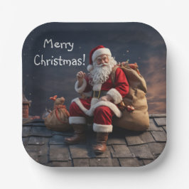 Kerstman op kerstavond papieren bordje