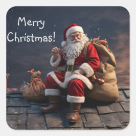 Kerstman op kerstavond vierkante sticker