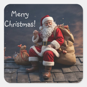 Kerstman op kerstavond vierkante sticker