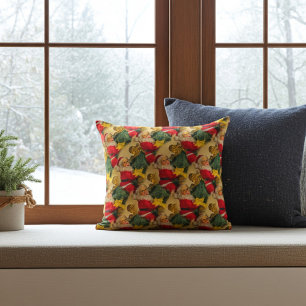 Kerstman op kerstboom met klokken en bogen kussen