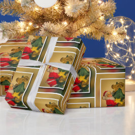 Kerstman op kerstboom, Noël rood groen goud Cadeaupapier