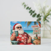 Kerstman op Kerstfeest bij strandzicht Briefkaart (Staand voorkant)