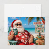 Kerstman op Kerstfeest bij strandzicht Briefkaart (Voorkant / Achterkant)