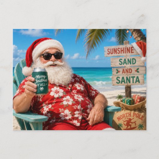 Kerstman op Kerstfeest bij strandzicht Briefkaart (Voorkant)