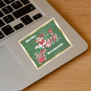 Kerstman op Kerstmis Trein Candy Canes Gold Border Sticker