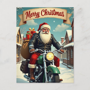 Kerstman op motor met cadeaus feestdagenkaart