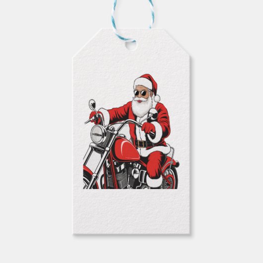 Kerstman op motorfiets cadeaulabel (Voorkant)
