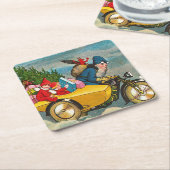 kerstman op motorfiets kartonnen onderzetters (Schuin)