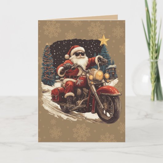 Kerstman op motorfiets kerstkaart kaart (Voorkant)