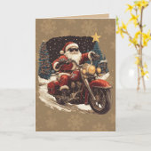 Kerstman op motorfiets kerstkaart kaart (Gele Bloem)