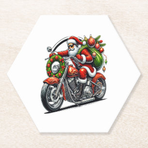 Kerstman op motorfiets Kerstmis Biker Kartonnen Onderzetters