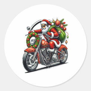 Kerstman op motorfiets Kerstmis Biker Ronde Sticker