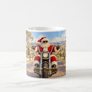 Kerstman op motorfiets Kerstontwerp Koffiemok