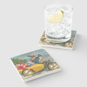  kerstman op motorfiets stenen onderzetter (Zijkant)