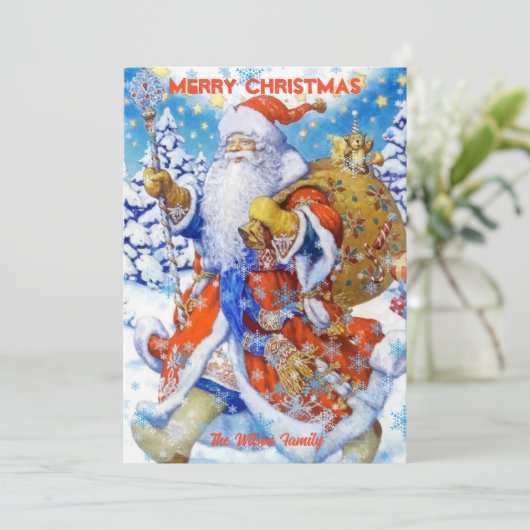 Kerstman op oud Kerstmis Vakantie Feestdagenkaart (Staand voorkant)