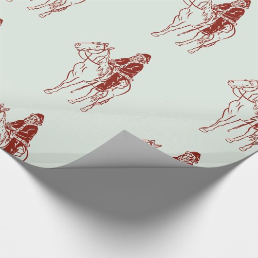 Kerstman op paard grafiek cadeaupapier (Hoek)