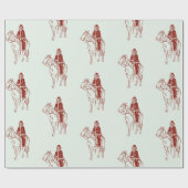 Kerstman op paard grafiek cadeaupapier (Vlak)