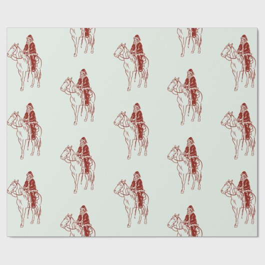 Kerstman op paard grafiek cadeaupapier (Vlak)