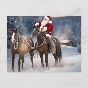 Kerstman op paard Western Kerstkaart Briefkaart