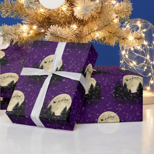 Kerstman op Paarse kerst Cadeaupapier (Feestdagen)