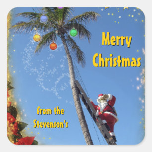 Kerstman op palmboom vierkante sticker