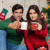 Kerstman op rendier slee kerstmelk warme cacao mok