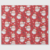 Kerstman op rode achtergrond cadeaupapier (Vlak)