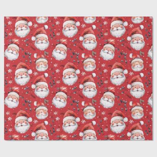 Kerstman op rode achtergrond cadeaupapier (Vlak)