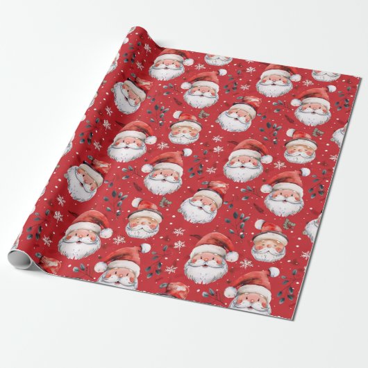 Kerstman op rode achtergrond cadeaupapier (Uitgerold)