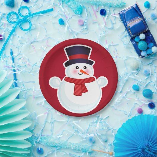 Kerstman op rode achtergrond papieren bordje (Feest)