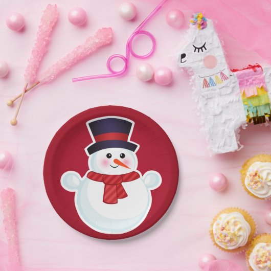 Kerstman op rode achtergrond papieren bordje (Feest)