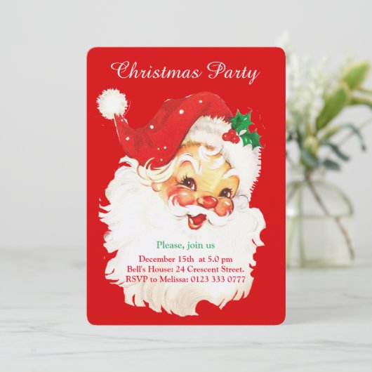Kerstman op rode feestuitnodiging kaart (Staand voorkant)